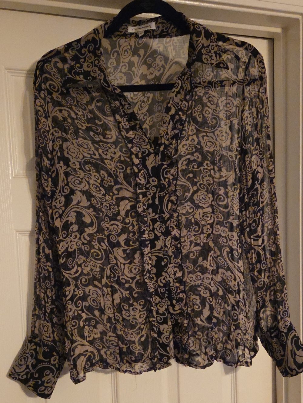 Claudia Richard Black & Cream Paisley Sheer Button-Front Blouse